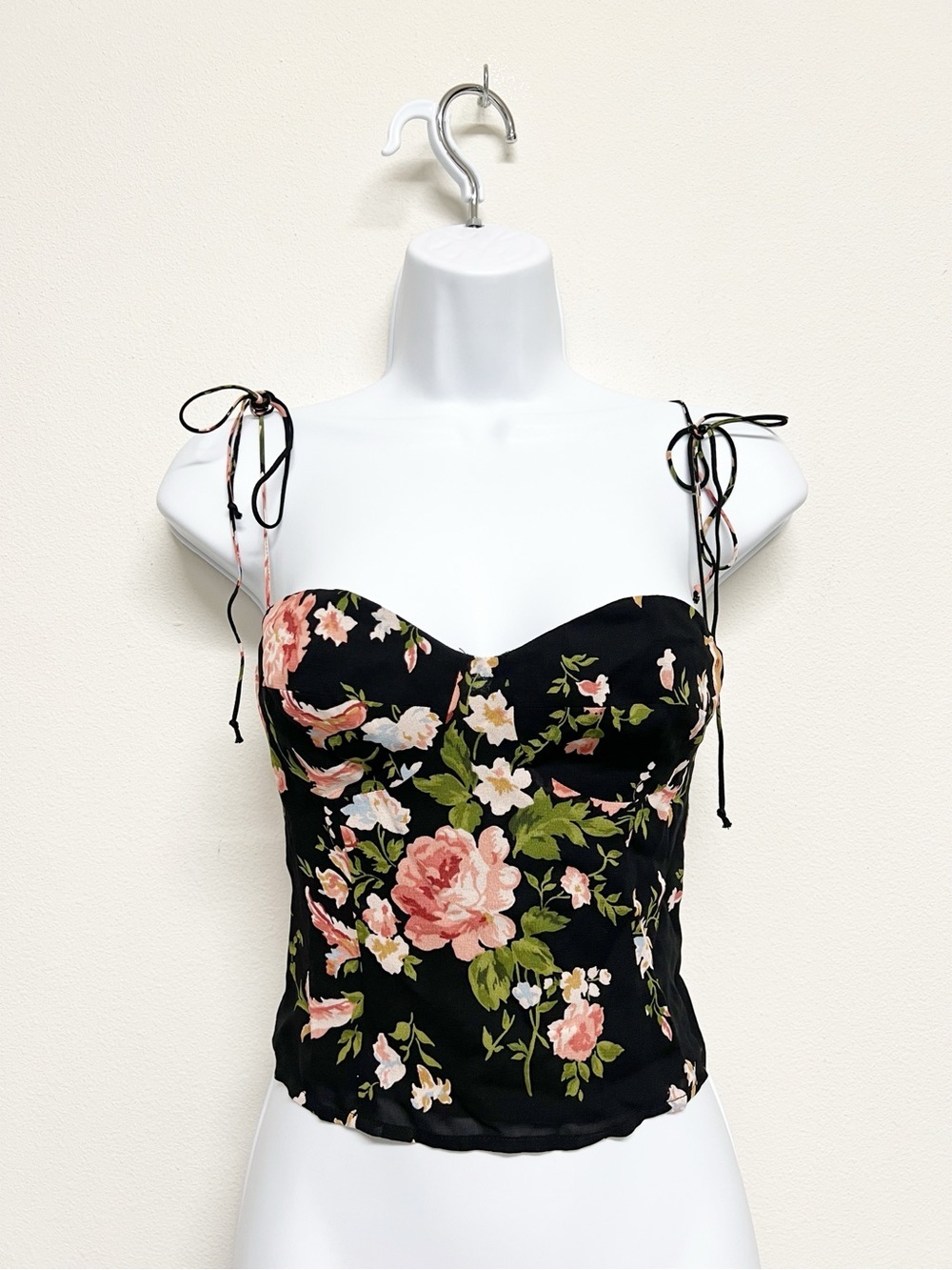 Reformation Womens Black Floral Print Sweetheart Neckline Fitted Liza Top Size 0